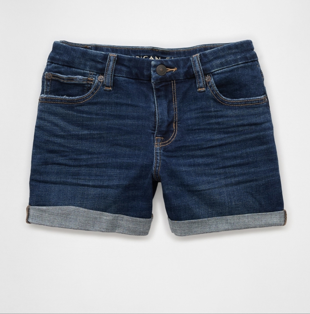 NEW American Eagle Curvy Midi Shorts Sz 14 Dark Wash Curvy 14 AEO Shorts - Picture 4 of 8